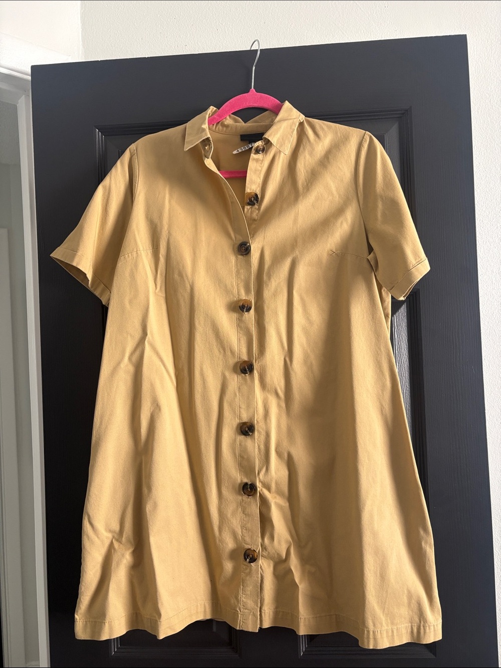 Who What Wear Mustard Short-Sleeve Button-Front Mini Dress